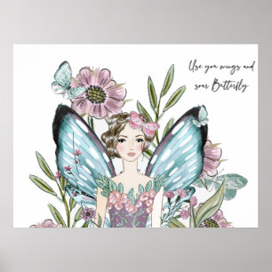Niedliche Rosa und Blaue Blume Fairy Poster