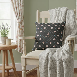 Niedliche rosa und blaue Blume Kariertes Muster au Kissen