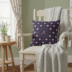 Niedliche rosa und blaue Blume Kariertes Muster au Kissen