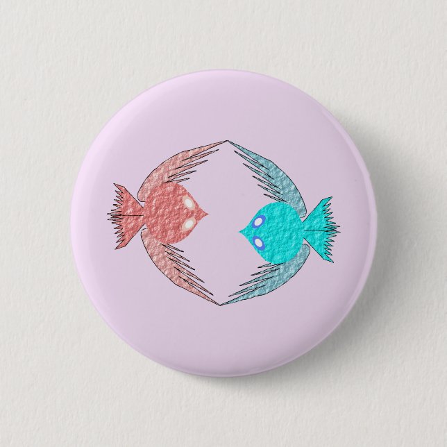 Niedliche Rosa und Blaue Liebesvögel Button (Vorderseite)