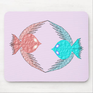 Niedliche Rosa und Blaue Liebesvögel Mousepad