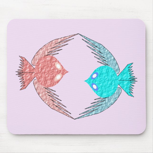Niedliche Rosa und Blaue Liebesvögel Mousepad (Vorne)