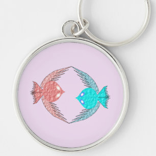 Niedliche Rosa und Blaue Liebesvögel Schlüsselanhänger