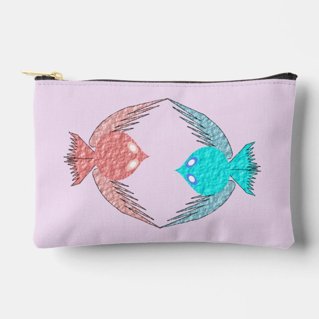 Niedliche Rosa und Blaue Liebesvögel Zubehörtasche (Vorderseite)