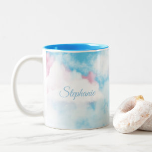 Niedliche rosa und blaue Wolken Personalisiert Zweifarbige Tasse