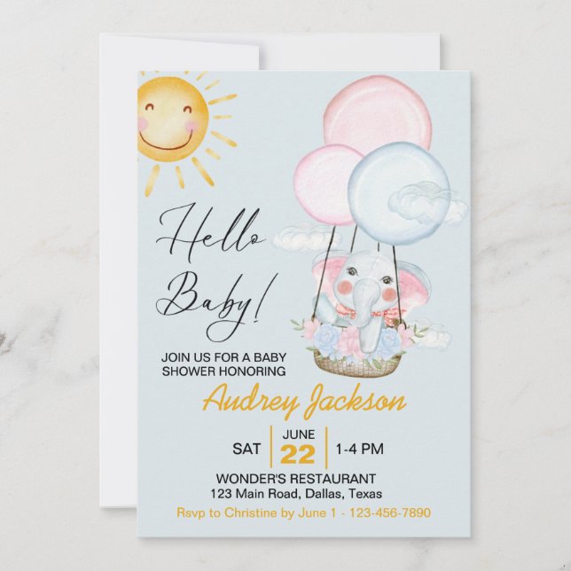 Niedliche Rosa und Blue Baby Elephant Dusche Einladung (Vorderseite)