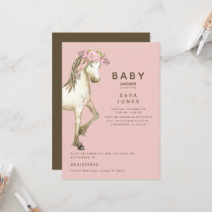 Niedliche rosa und braune Wasserfarben-Pony-Baby-P Einladung