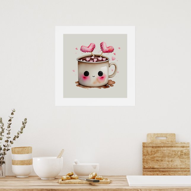 Niedliche Rosa und Creme Wasserfarbe Tasse Poster (Küche)
