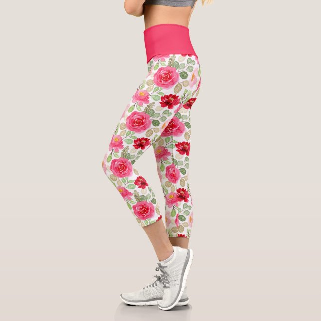 Niedliche rosa und rote Rose Capri Leggings (Links)