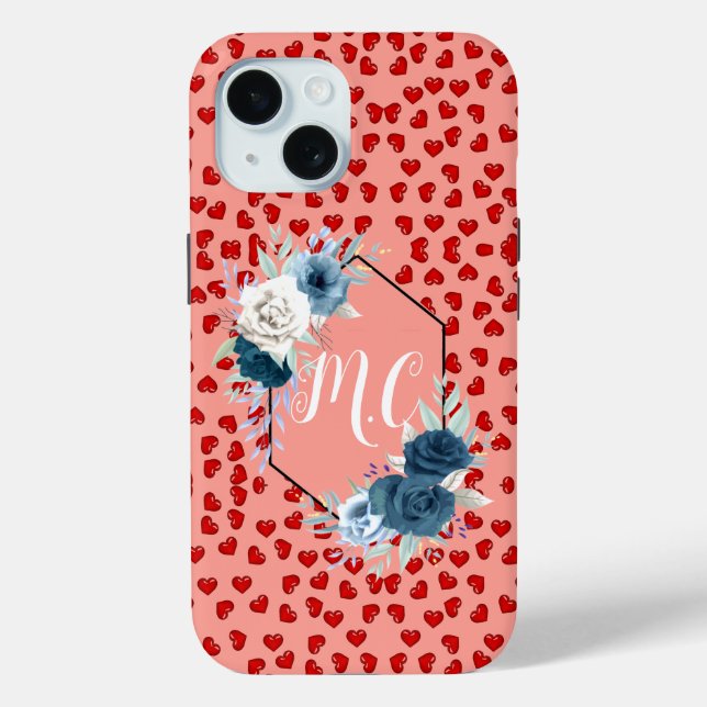 niedliche Rosa- und Rotherherdmuster Custom Monogr Case-Mate iPhone Hülle (Rückseite)