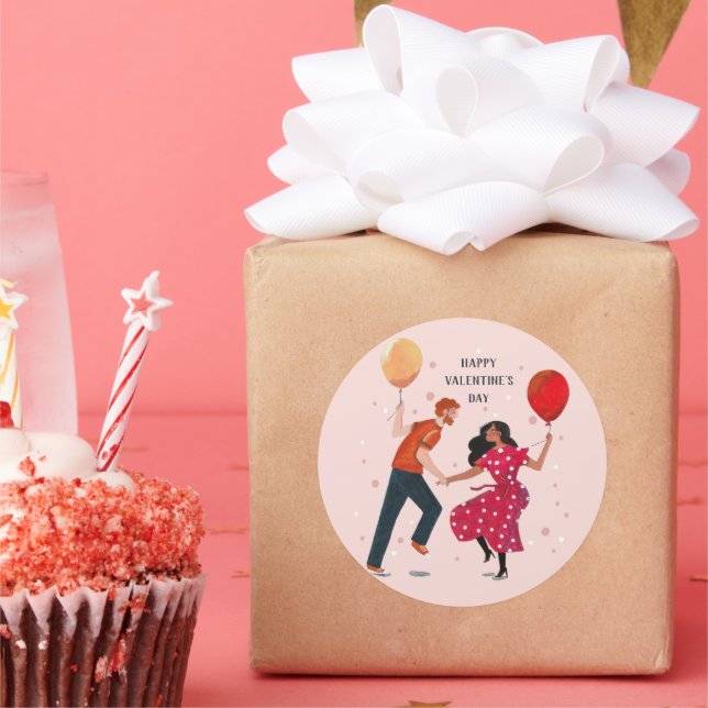 Niedliche Rosa- und Rottänzerin Valentinerkarte Runder Aufkleber (Party)
