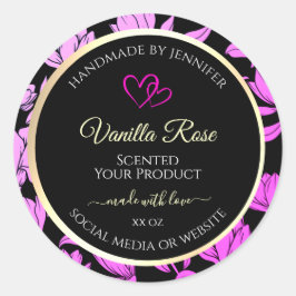 Niedliche, rosa und schwarze Blumenmarken Runder Aufkleber