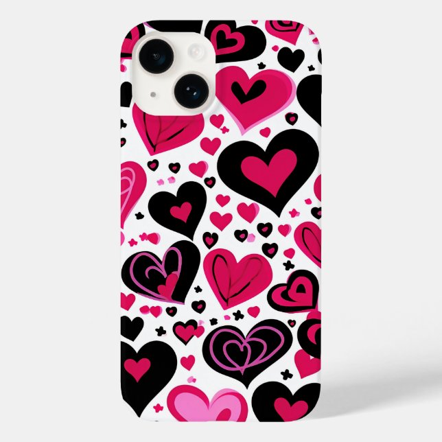 Niedliche rosa und schwarze Herzen Case-Mate iPhone Hülle (Rückseite)