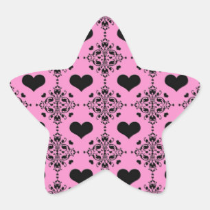 Niedliche rosa und schwarze Herzklopfen Stern-Aufkleber