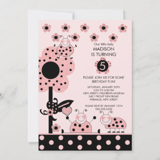 Niedliche Rosa und Schwarze Ladybugs Einladung zum