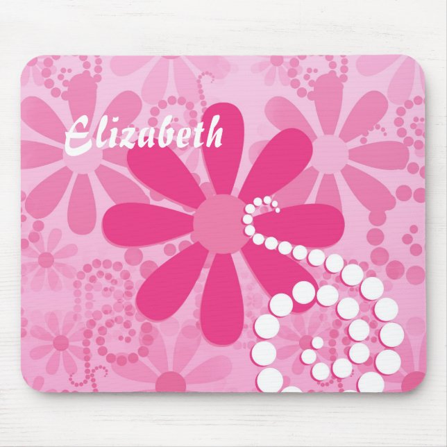 Niedliche Rosa- und Weiße-Blume Daisy-Muster Mousepad (Vorne)