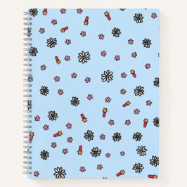 Niedliche Rosa und weiße Blumen mit blauen Sternen Notizbuch