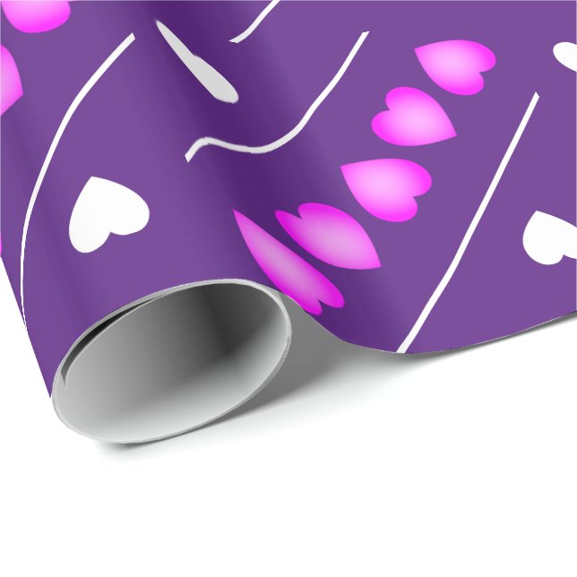 Niedliche Rosa und Weiße Herzen auf Lila oder Farb Geschenkpapier (Rolleneckpunkt)