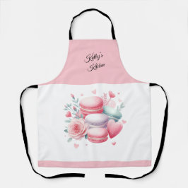 Niedliche Rosa und Weiße Macaron Herzen Personalis Schürze