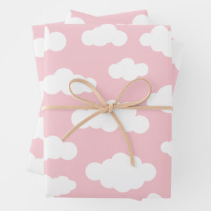 Niedliche rosa und weiße Pastellwolken Geschenkpapier Set