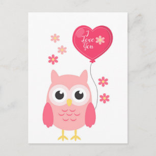 Niedliche rosa Valentine Owl I Liebe You Feiertagspostkarte
