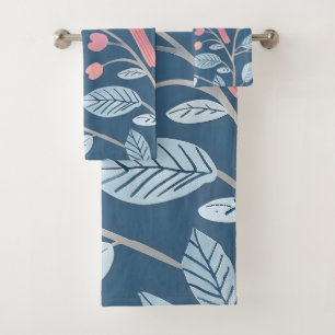 Niedliche rosa Vögel auf blau-grau Badhandtuch Set