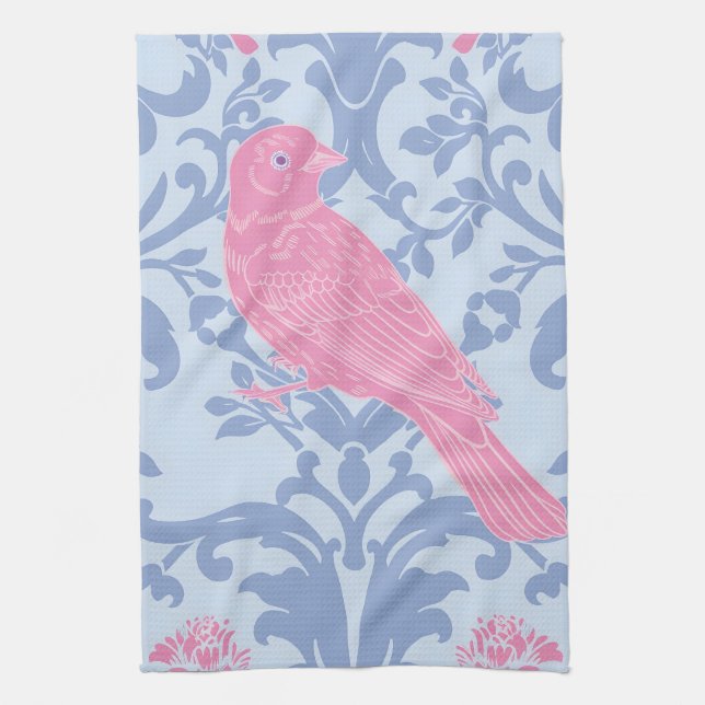 Niedliche rosa Vögel in hellblau Geschirrtuch (Vertikal)