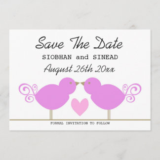Niedliche rosa Vögel Lesben Hochzeit speichern das Save The Date