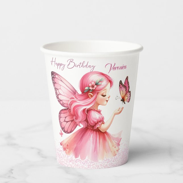 Niedliche Rosa Wasserfarbe gürtliche Burg Prinzess Pappbecher (Rückseite)