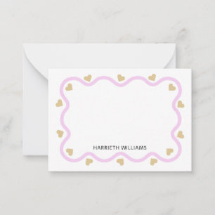 Niedliche rosa Wave Border and Gold Heart Mitteilungskarte