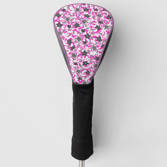 Niedliche, rosa, weiße abstrakte Blume Golf Headcover (Vorderseite)