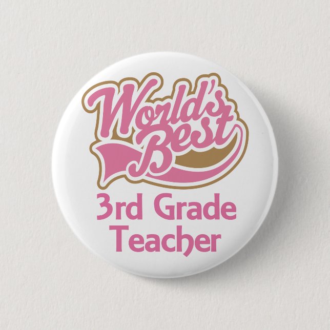 Niedliche rosa Weltbester 3. Grad-Lehrer Button (Vorderseite)