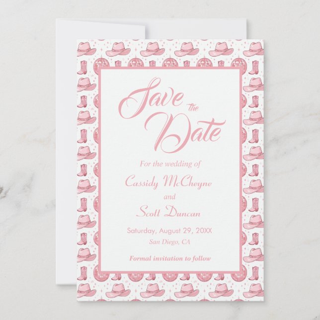 Niedliche Rosa Western Hochzeit Speichern Sie das  Save The Date (Vorderseite)