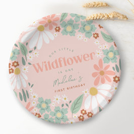 Niedliche rosa Wildblume Daisy Kinder erste Geburt Pappteller