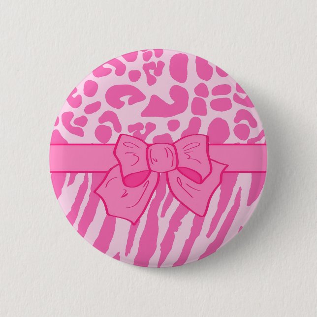 Niedliche Rosa Zebra Leopard Tierdruckerei und Gir Button (Vorderseite)