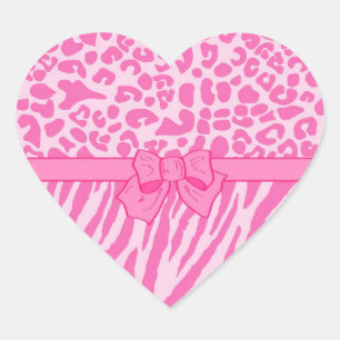 Niedliche Rosa Zebra Leopard Tierdruckerei und Gir Herz-Aufkleber