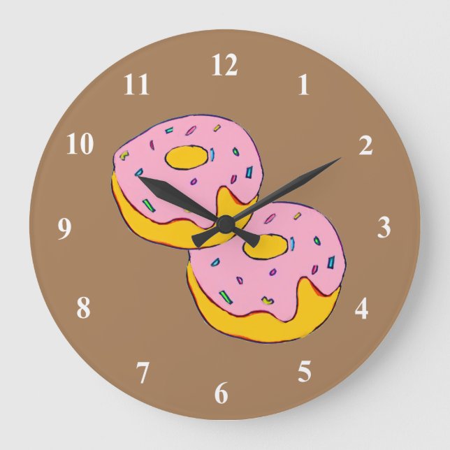 Niedliche, rosafarbene Krapfen, süße Dessertkunst Große Wanduhr (Vorderseite)