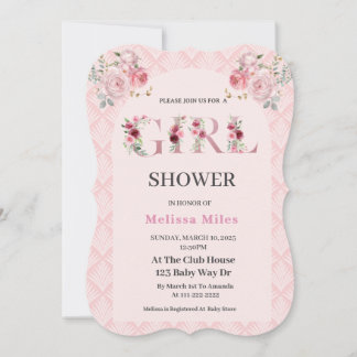 Niedliche Rose Gold Blumenbriefe Girl Baby Dusche Einladung