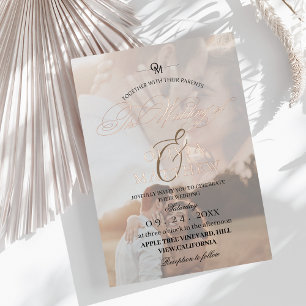Niedliche Rose Gold Foil Overlay Foto Hochzeit Folieneinladung