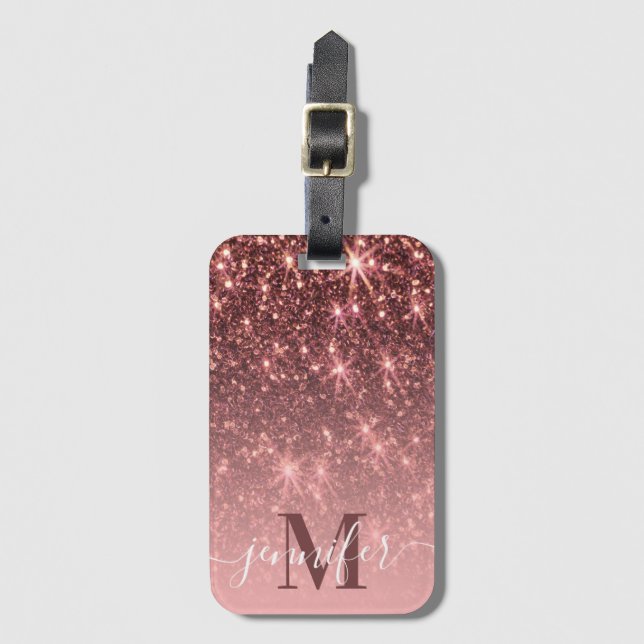 Niedliche Rose Gold Glitzer Gepäckanhänger (Vorderseite Vertikal)