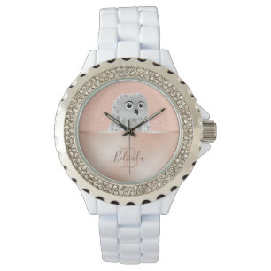 Niedliche Rose Gold Glitzer Monogramm Armbanduhr
