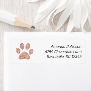 Niedliche Rose Gold Glitzer Paw Print Rücksendeadr