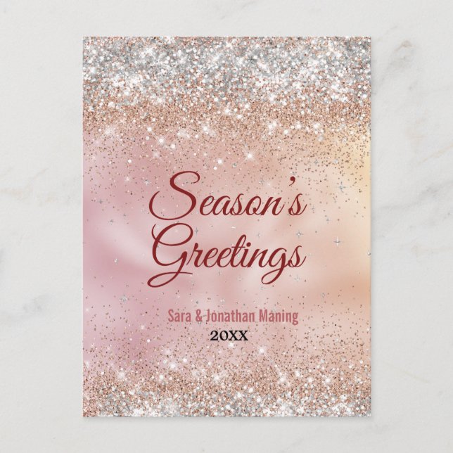 Niedliche Rose Gold Glitzer Weihnachten Neujahr Postkarte (Vorderseite)