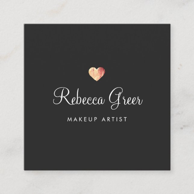 Niedliche Rose Gold Heart Black Beauty Consultant Quadratische Visitenkarte (Vorderseite)