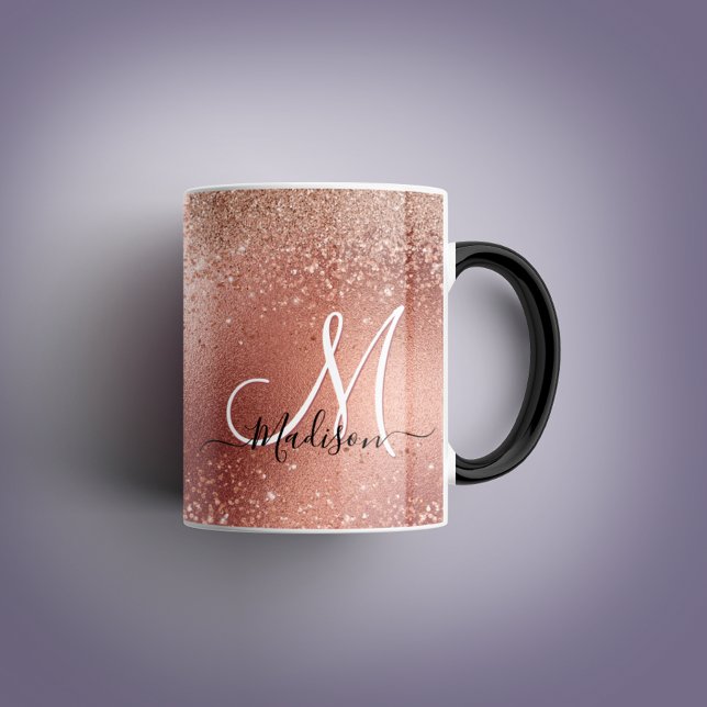 Niedliche Rose Gold Imitate Glitzer Monogramm Tasse (Von Creator hochgeladen)