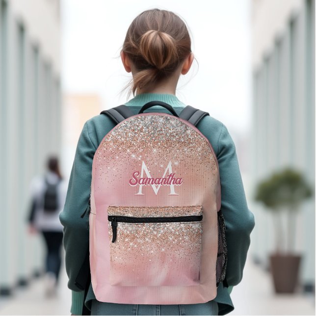 Niedliche Rose Gold Imitate Silber Glitzer Monogra Bedruckter Rucksack (Von Creator hochgeladen)