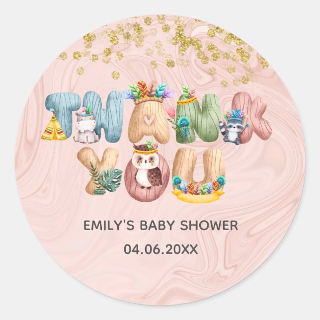 Niedliche Rose Gold Marmor Baby Dusche Tier Vielen Runder Aufkleber (Vorderseite)