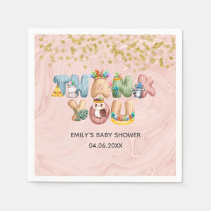 Niedliche Rose Gold Marmor Baby Dusche Tier Vielen Serviette