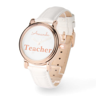 Niedliche Rose Gold White Teacher Personalisiert N Armbanduhr