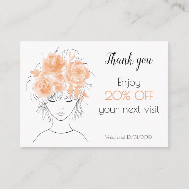 Niedliche Rose mit Pfirsichfarben Rabattkarte (Vorderseite)